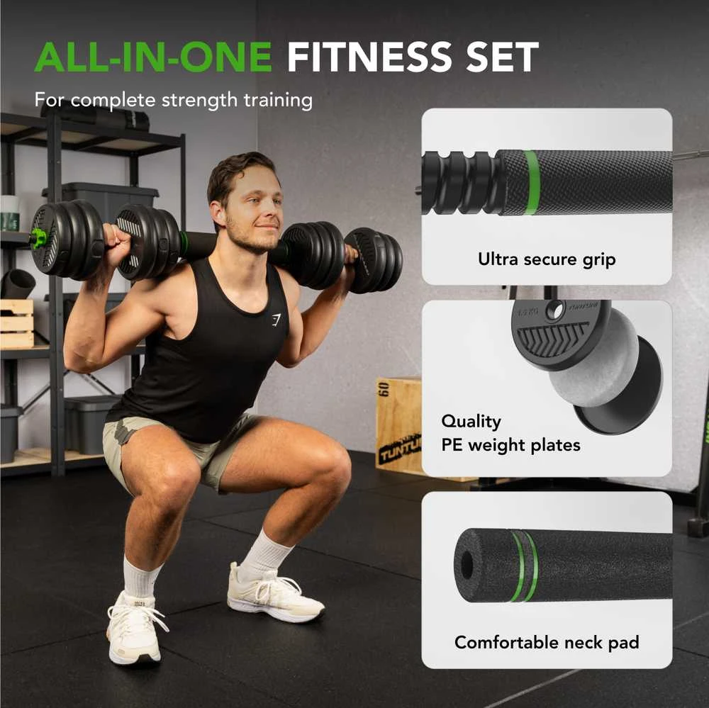 None Svarmenų rinkinys TUNTURI Vinyl Barbell & Dumbbell set (20 / 28 kg) (Svoris: 20 kg)