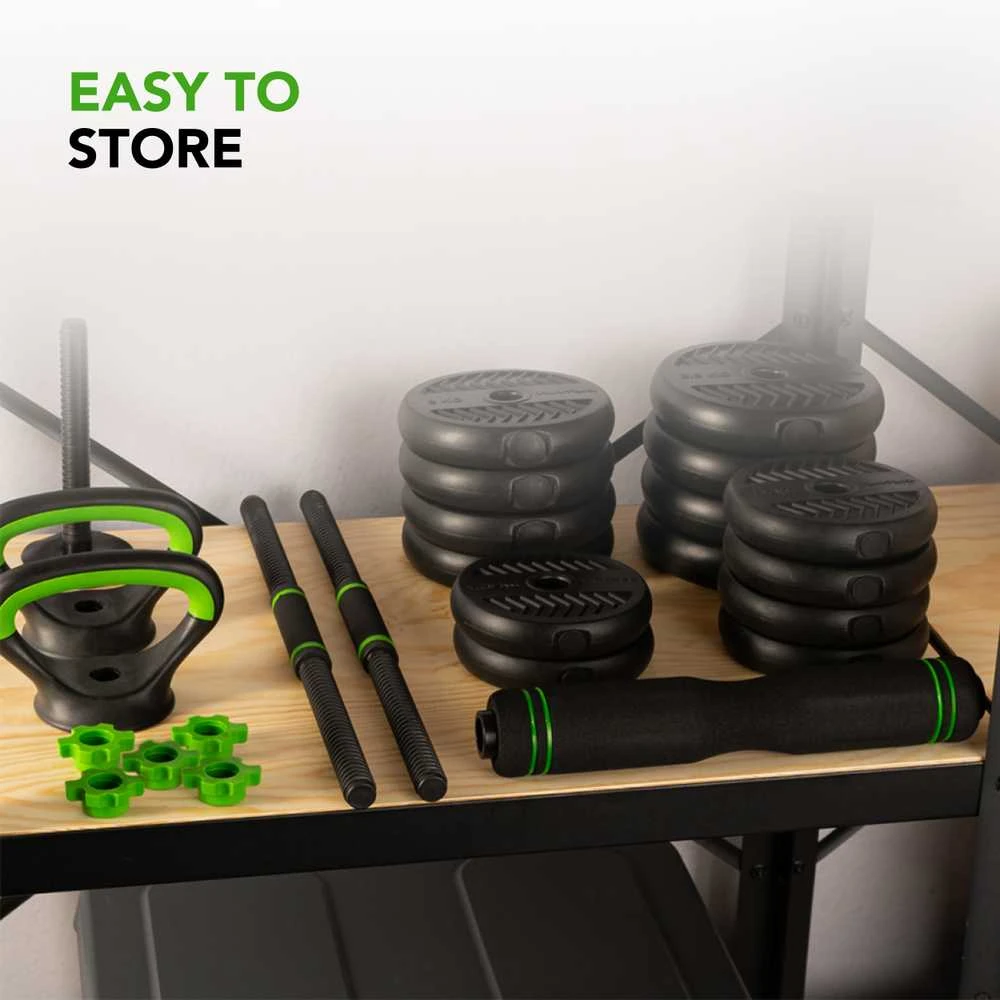 None Svarmenų rinkinys TUNTURI Vinyl Barbell & Dumbbell set (20 / 28 kg) (Svoris: 28 kg)