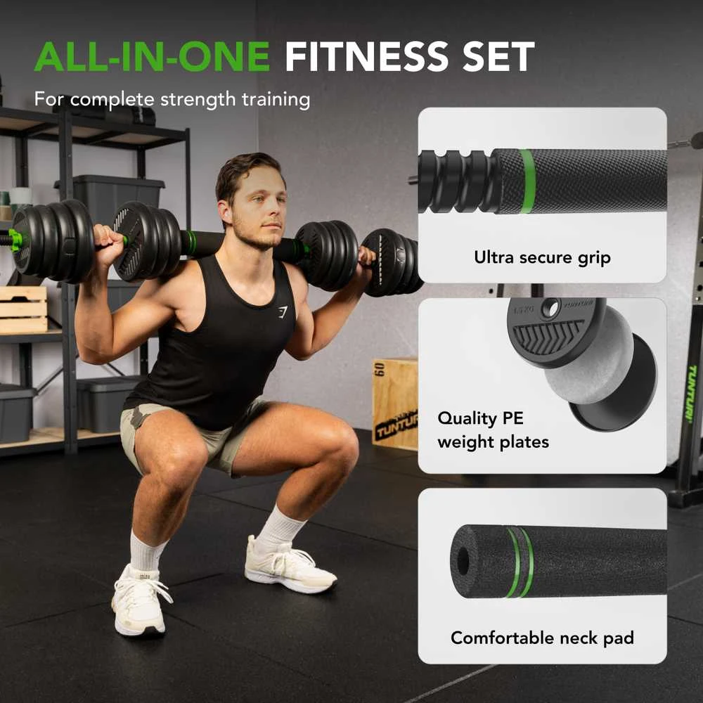None Svarmenų rinkinys TUNTURI Vinyl Barbell & Dumbbell set (20 / 28 kg) (Svoris: 28 kg)