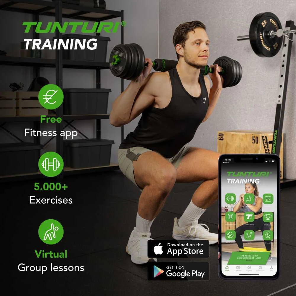 None Svarmenų rinkinys TUNTURI Vinyl Barbell & Dumbbell set (20 / 28 kg) (Svoris: 28 kg)