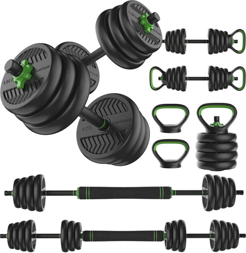 None Svarmenų rinkinys TUNTURI Vinyl Barbell & Dumbbell set (20 / 28 kg) (Svoris: 28 kg)