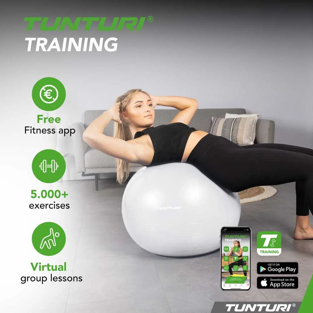 Gimnastikos kamuolys Tunturi Gymball 65–75 cm, Off-baltas, Anti Burst (Diametras: 65 cm)
