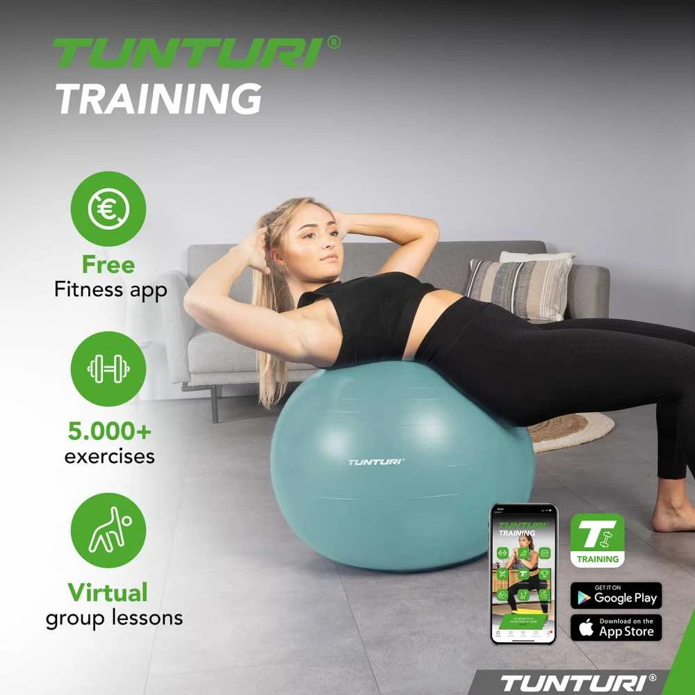 Gimnastikos kamuolys Tunturi Gymball 65–90 cm, Petrol, Anti Burst (Diametras: 65 cm)