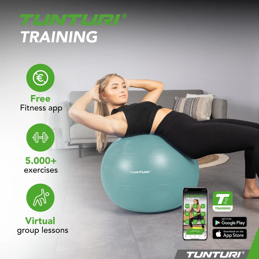 Gimnastikos kamuolys Tunturi Gymball 65–90 cm, Petrol, Anti Burst (Diametras: 65 cm)