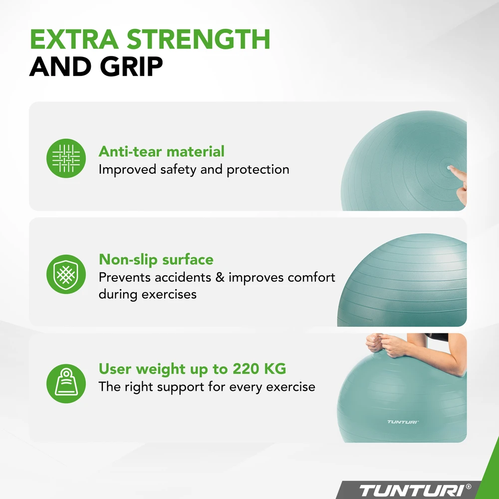 Gimnastikos kamuolys Tunturi Gymball 65–90 cm, Petrol, Anti Burst (Diametras: 75 cm)
