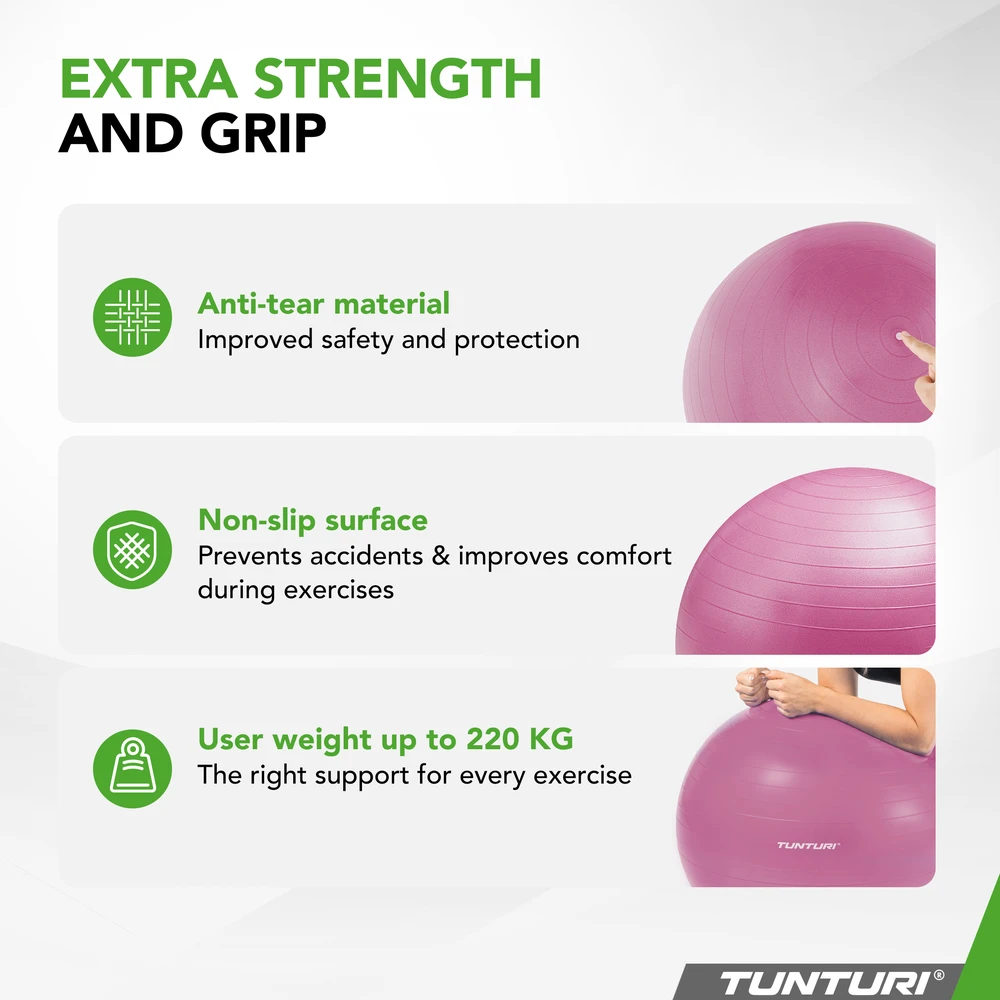Gimnastikos kamuolys Tunturi Gymball 65–75 cm, Violetinė, Anti Burst (Diametras: 75 cm)