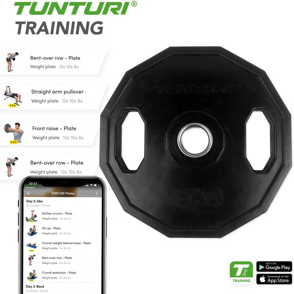 Olimpiniai gumuoti svarmenys TUNTURI 1,25-25kg (Svoris: 1 x 15 kg)