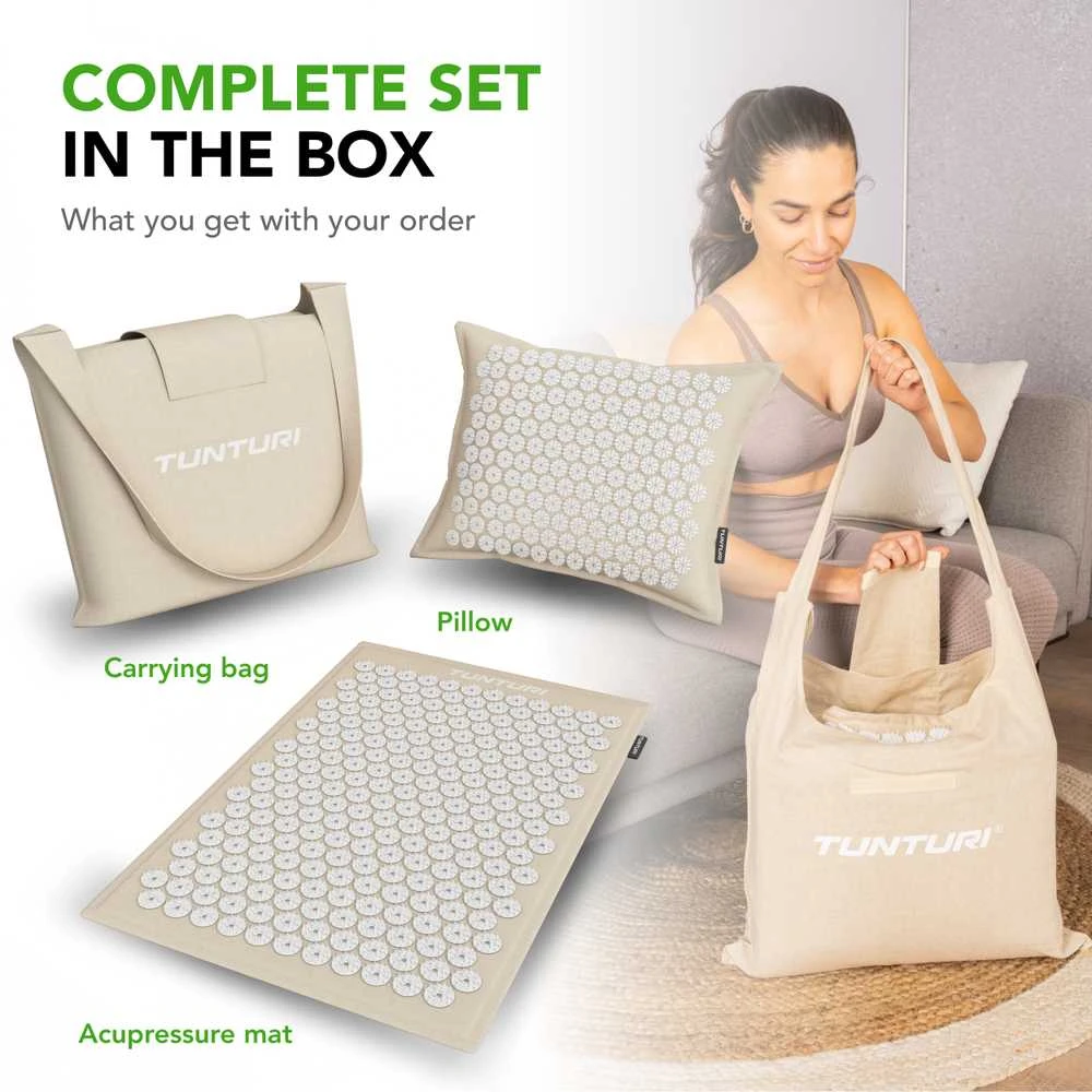 Kilimėlis TUNTURI PRO ACUPRESSURE MAT AND PILLOW BEIGE