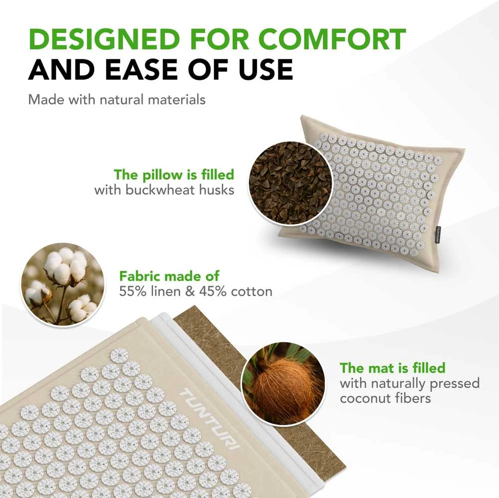 Kilimėlis TUNTURI PRO ACUPRESSURE MAT AND PILLOW BEIGE