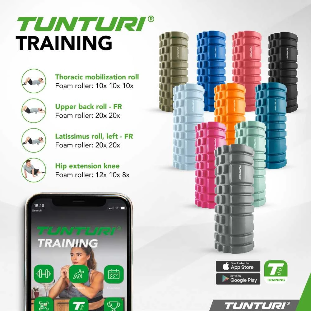 Masažinis Volas Tunturi Yoga Grid Foam Roller, 33 cm (Spalva: Pilka)