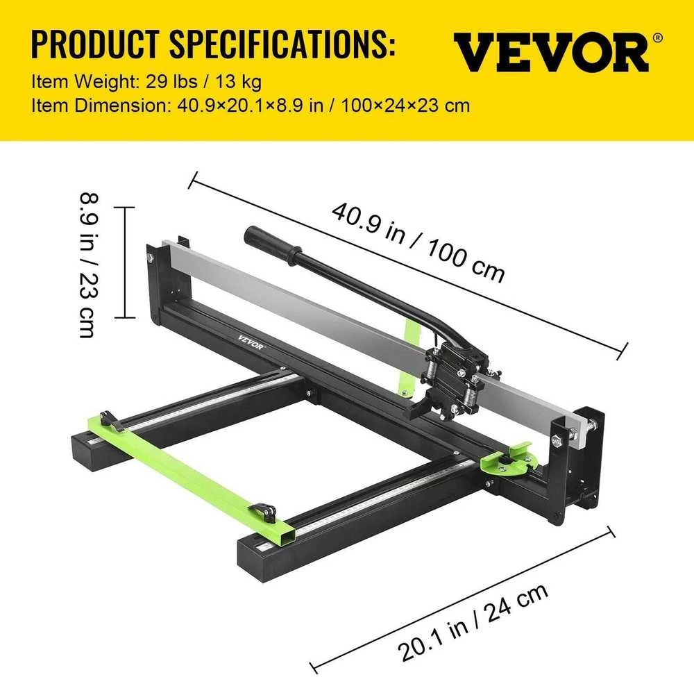 Vevor 79 cm mėlyna rankinė plytelių pjaustyklė su lazeriu