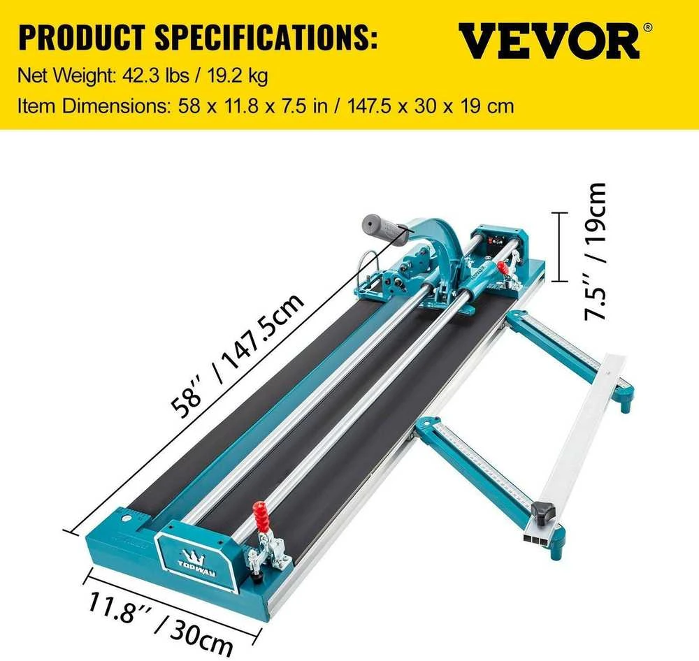 Vevor 1200 mm plytelių pjaustyklė su dviguba juosta