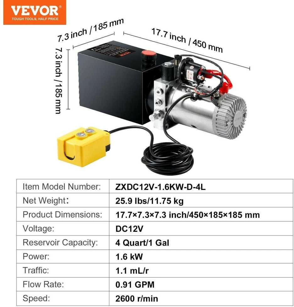 VEVOR Hidraulinis vienpusių veiksmų siurblys 12V