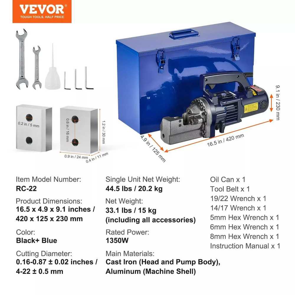 VEVOR 1350W elektrinis hidraulinis armatūros pjaustytuvas