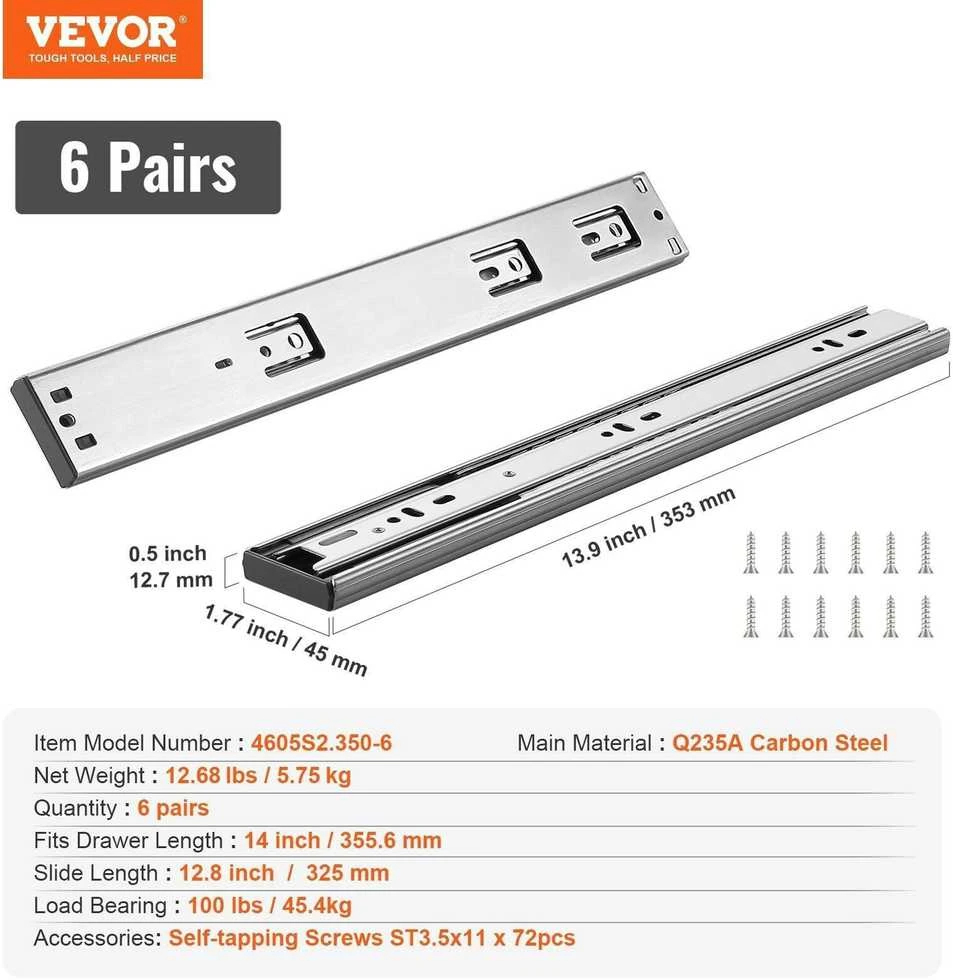 VEVOR 6 poros 355.6 mm stalčių bėgių šoninio montavimo
