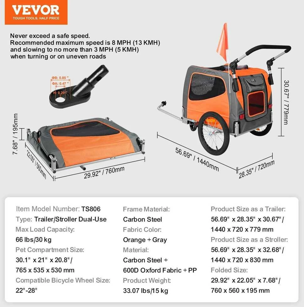 VEVOR Šunų dviračio priekaba, iki 30 kg