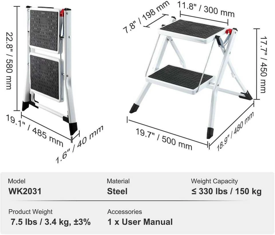 VEVOR Dviejų pakopų kopėčios, 150 kg talpa
