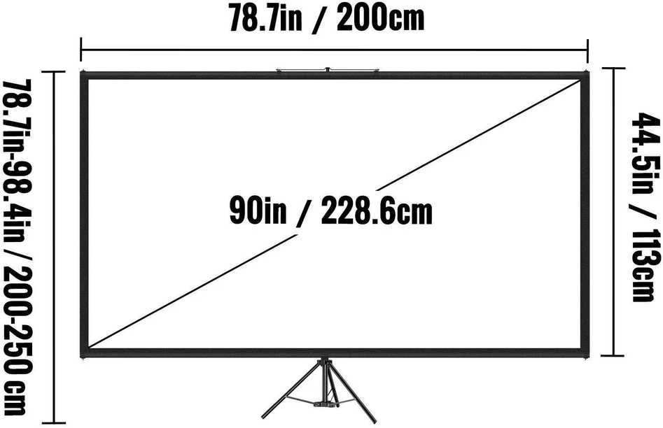 VEVOR su stovu projektoriaus ekranas 228,6 cm su stovu