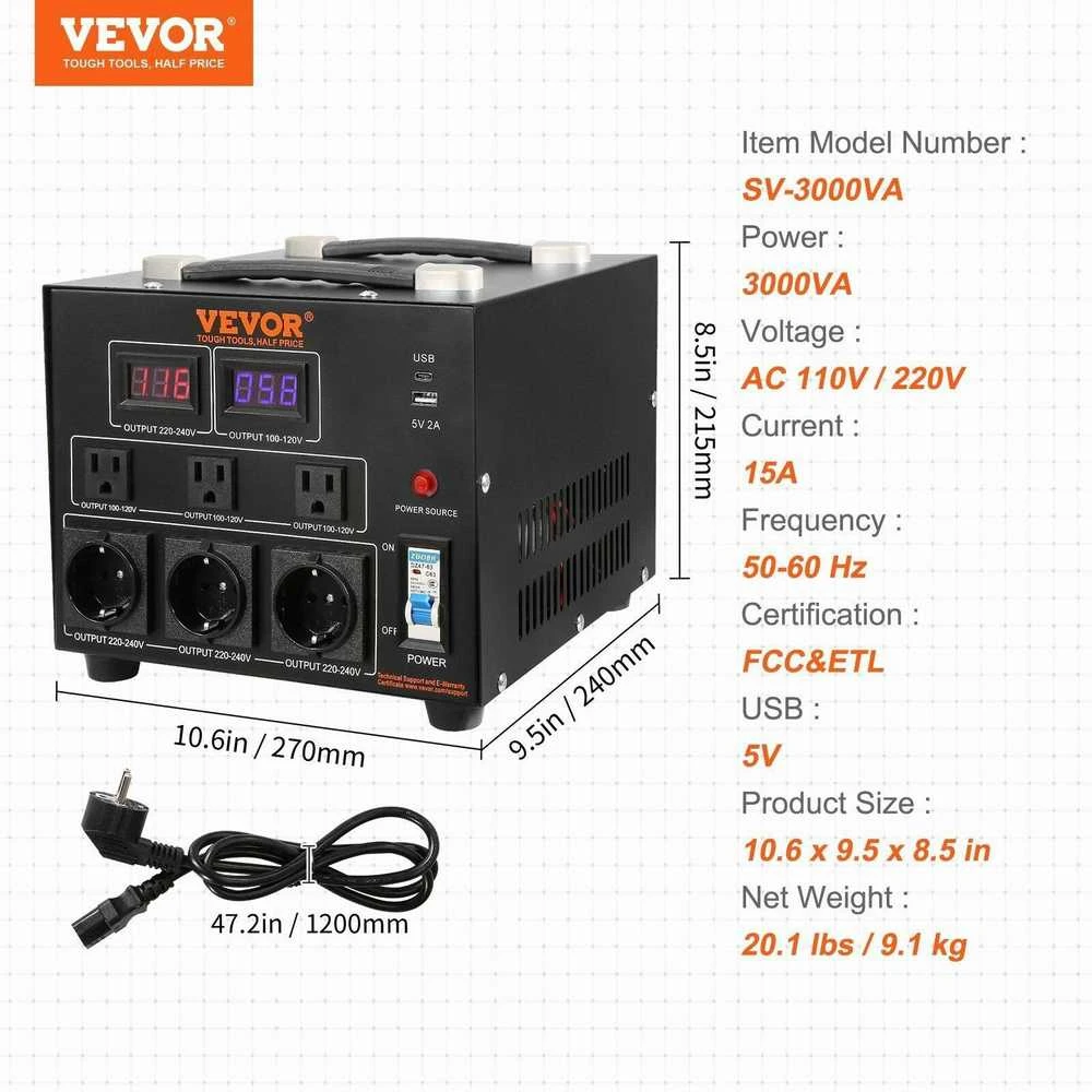 VEVOR 3000VA įtampos keitiklis 220V-110V