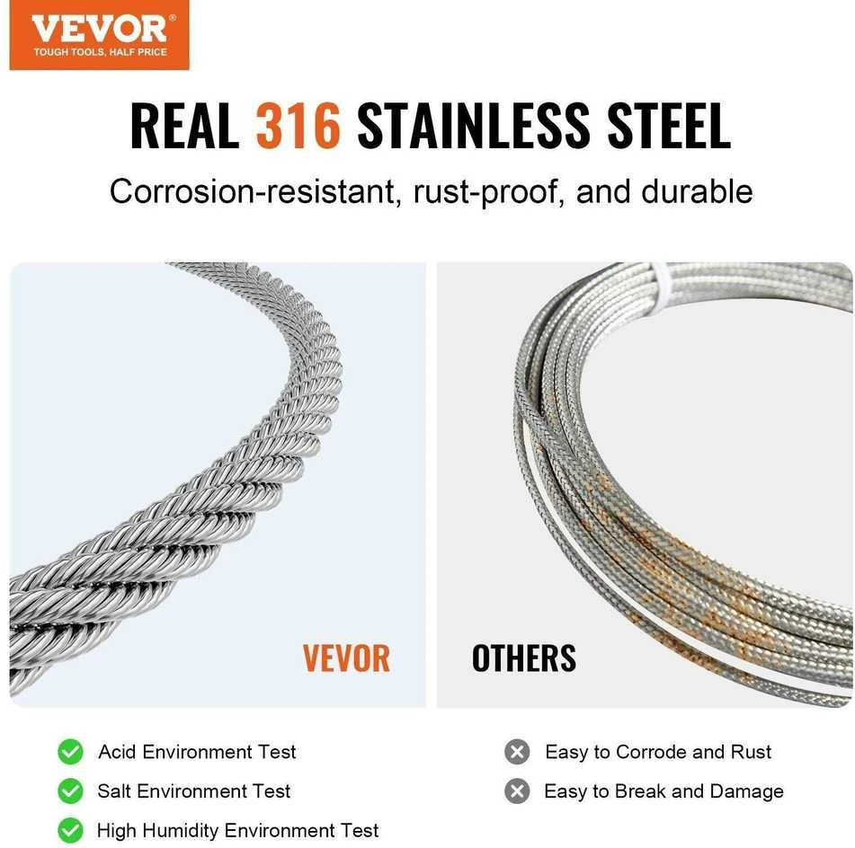 VEVOR Nerūdijančio plieno trosas 1/8" 1000 pėdų