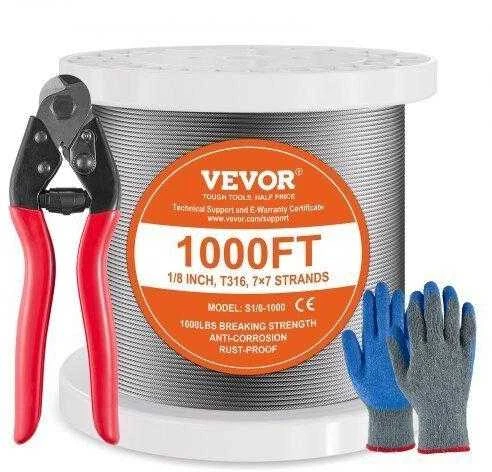 VEVOR Nerūdijančio plieno trosas 1/8" 1000 pėdų