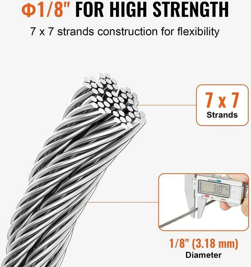 VEVOR Nerūdijančio plieno trosas 1/8" 1000 pėdų