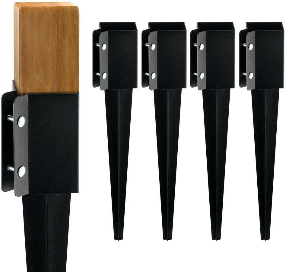 4 vnt. žemės smaigai – 113 x 113 x 610 mm, metaliniai, juodi, stulpų montavimui