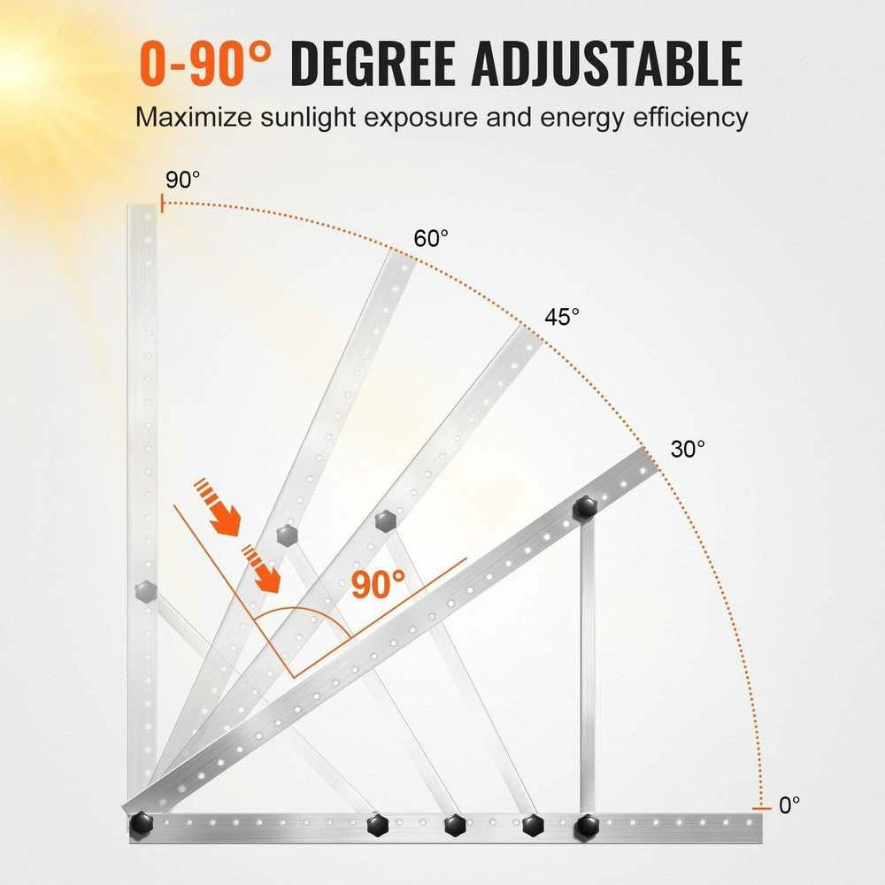 50 colių saulės kolektorių laikikliai, 0–90° pakreipimas.