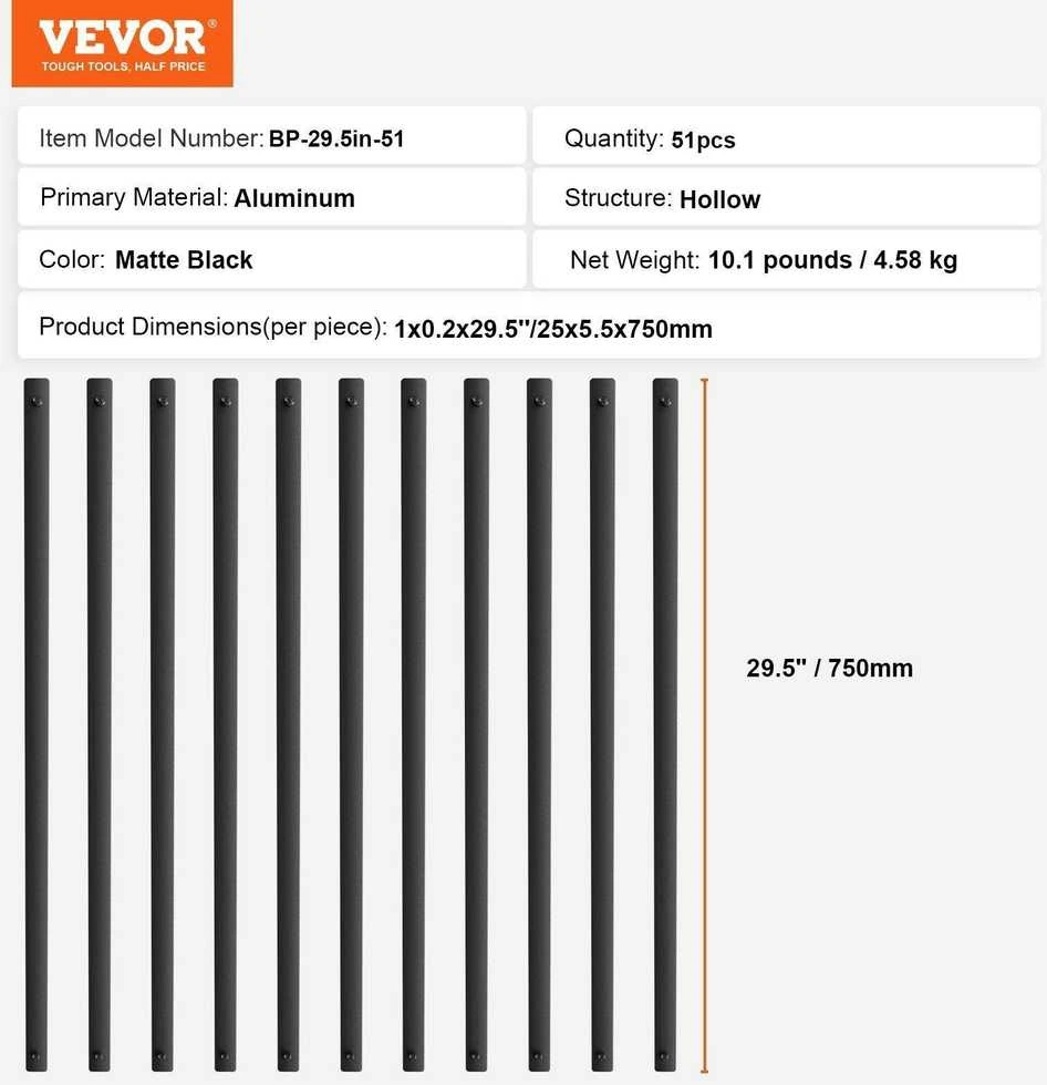 VEVOR Laiptų metalinės balustrados 51 vnt.