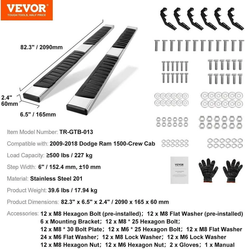 VEVOR Šoninės pakopos Dodge Ram ekipažui 2009-2023