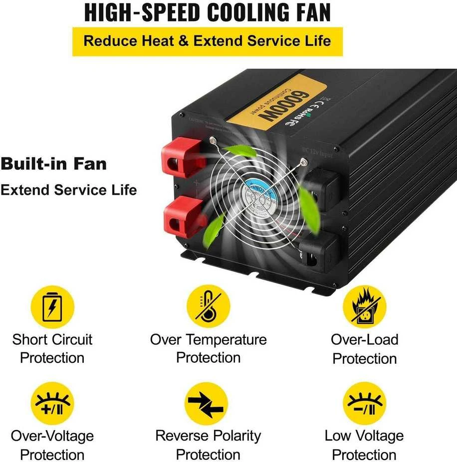 VEVOR Keitiklis 6000W 12V į 230V su LCD ekranu