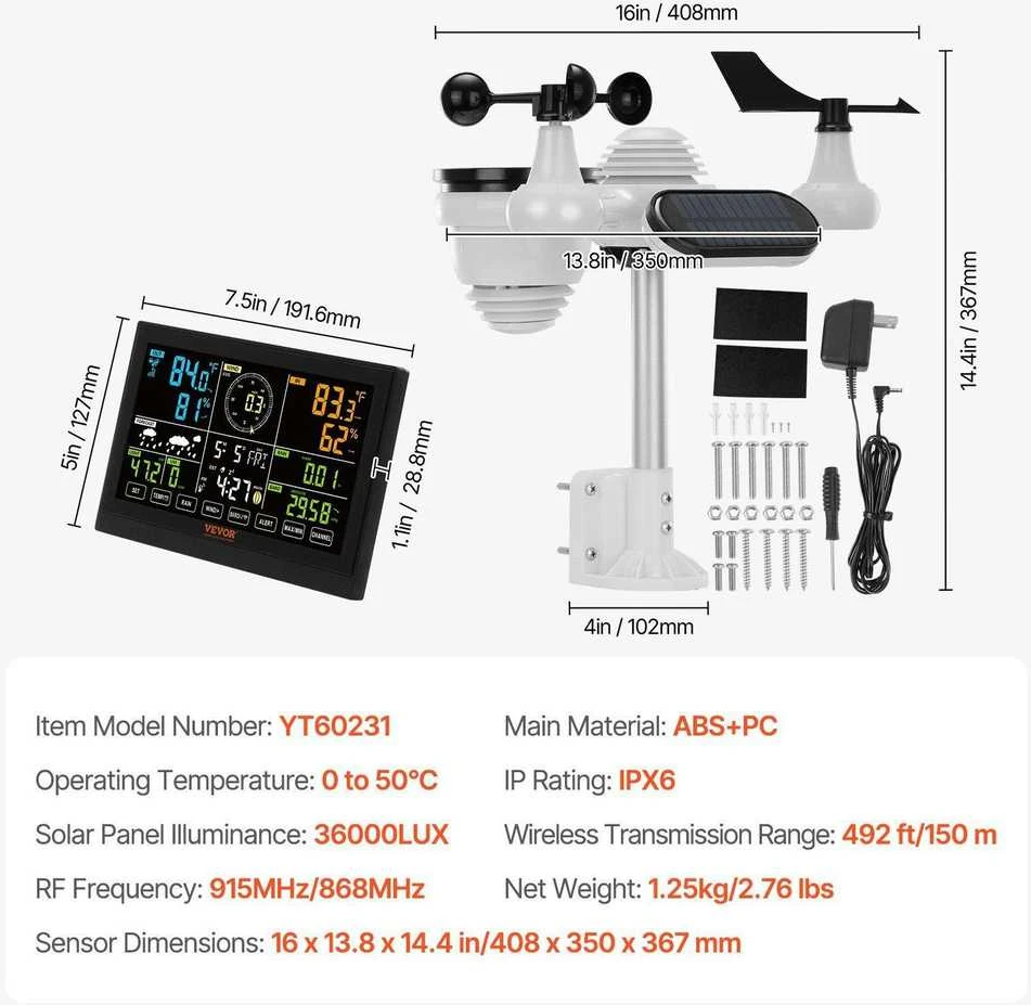 VEVOR Meteorologinė bevielė orų stotelė YT60231 7in1