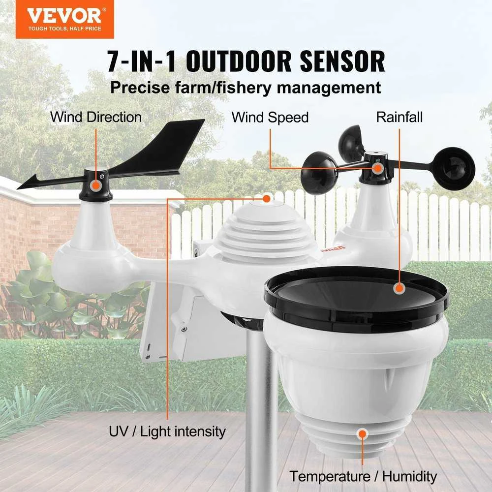 VEVOR Meteorologinė bevielė orų stotelė YT60233 7in1 WiFi