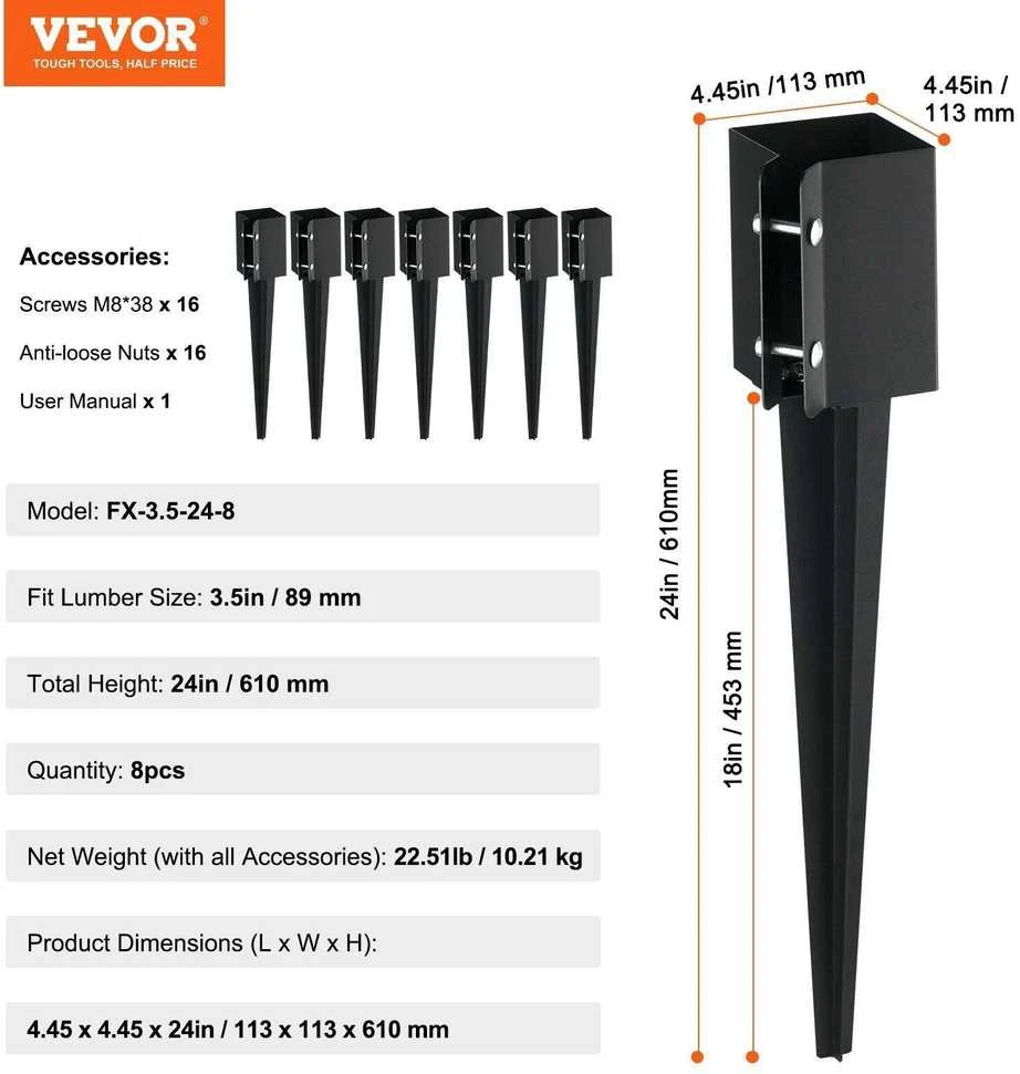 VEVOR metaliniai žemės inkarų kuoliukai (8 vnt.)