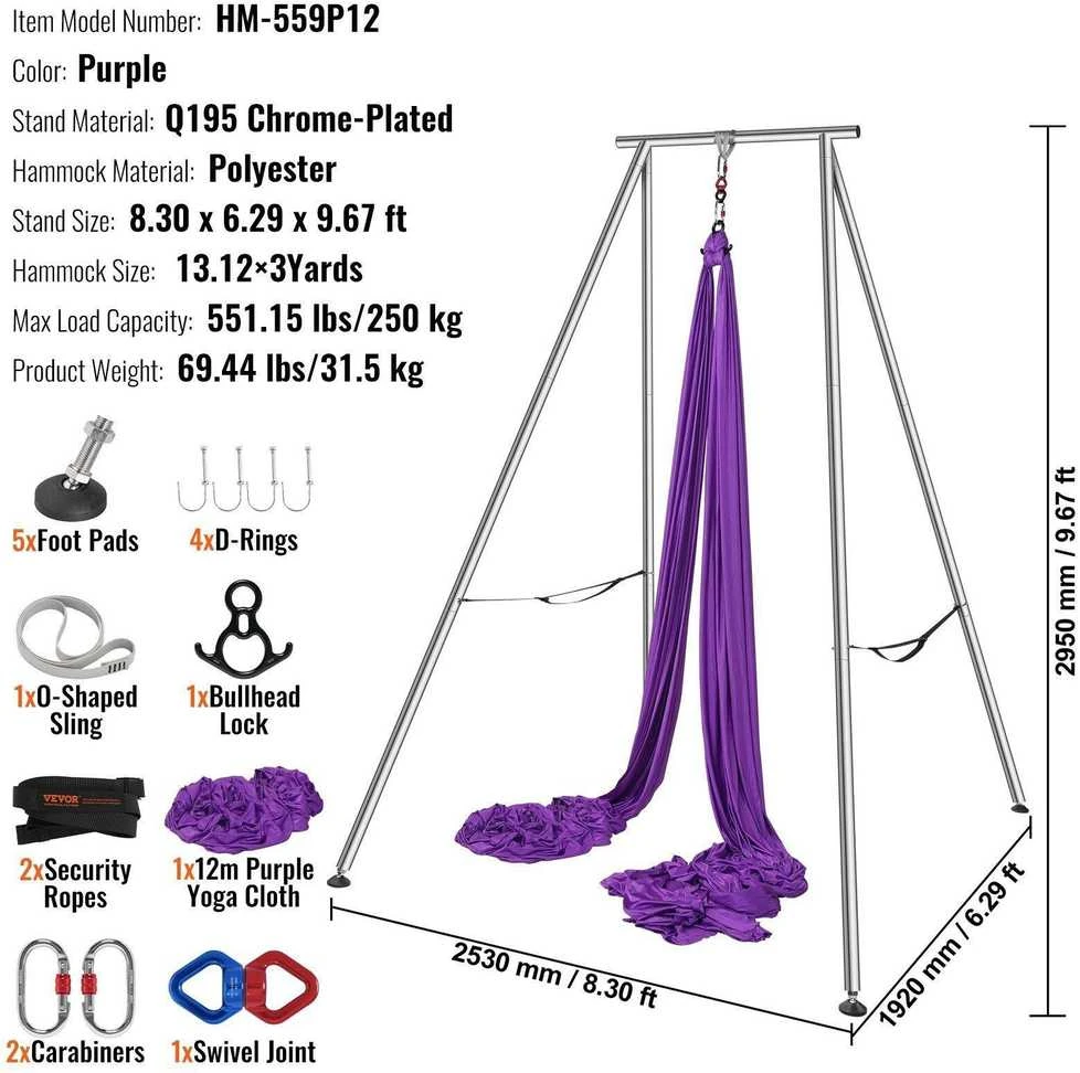 VEVOR Oro jogos stovas su hamaku, violetinis