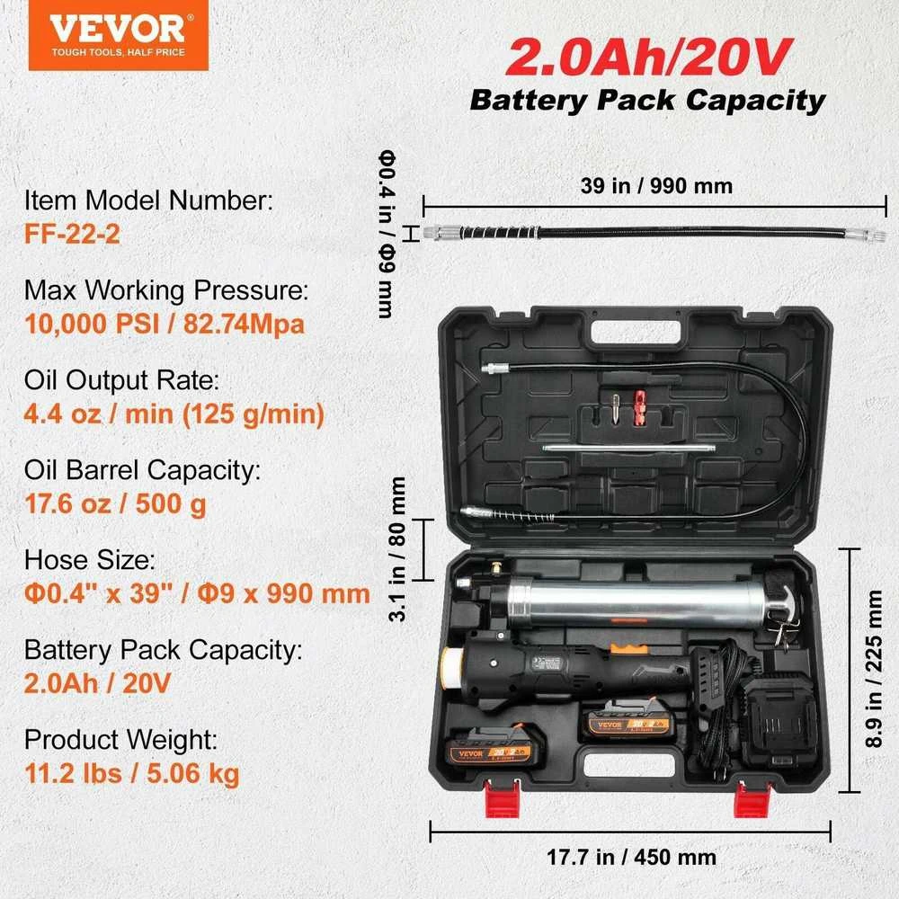 VEVOR Belaidė tepalo pompa 20 V 2,0 Ah su dėže