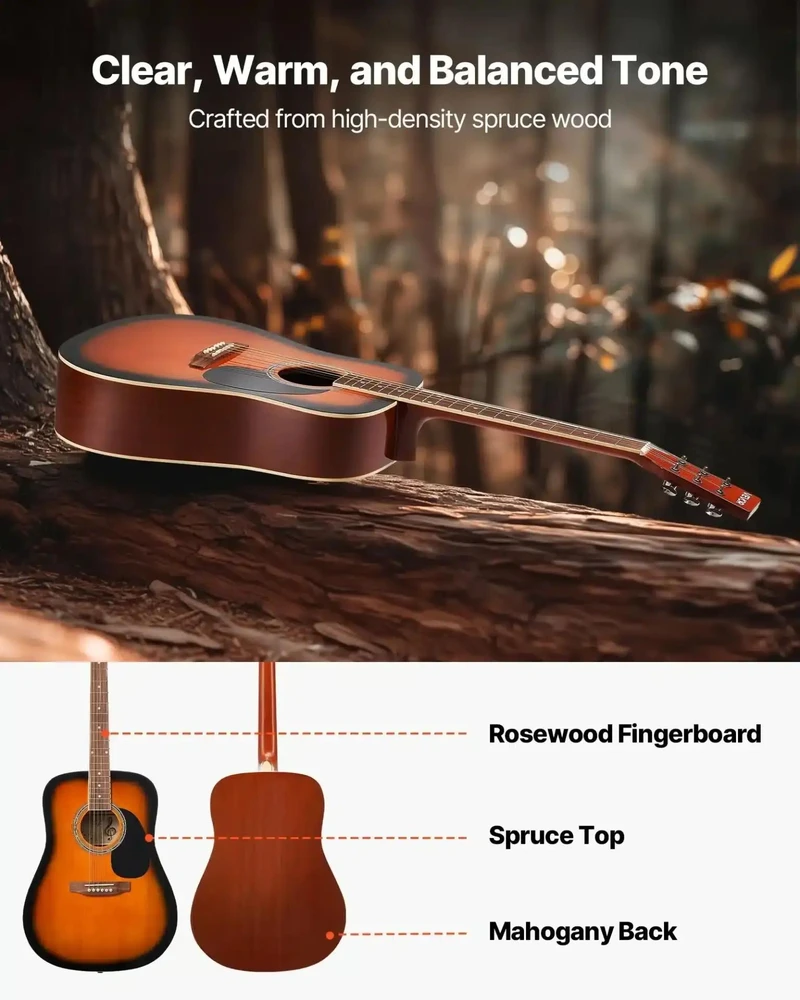 VEVOR 41 colių dreadnought akustinė gitara pradedantiesiems