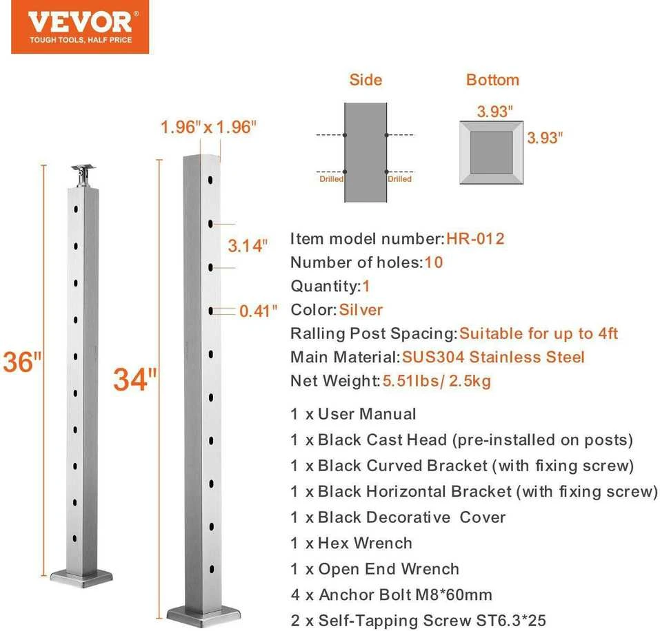 VEVOR Rėminimo stulpas 91x5x5 cm sidabrinis