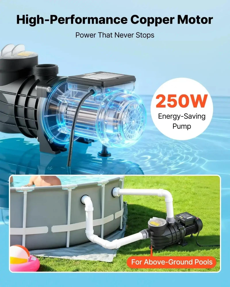 VEVOR Antžeminis baseino siurblys, 250W, 11,700 L/h