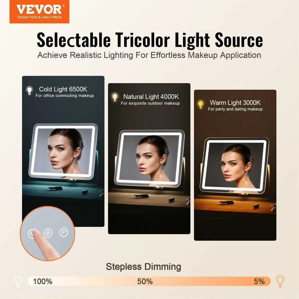 VEVOR Apšviestas makiažo veidrodis su USB jungtimi