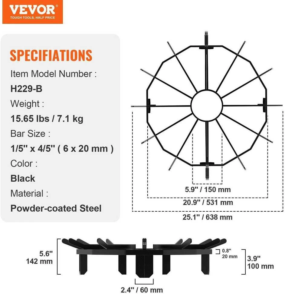 VEVOR Rąstų grotelės 68 cm ketaus plieno