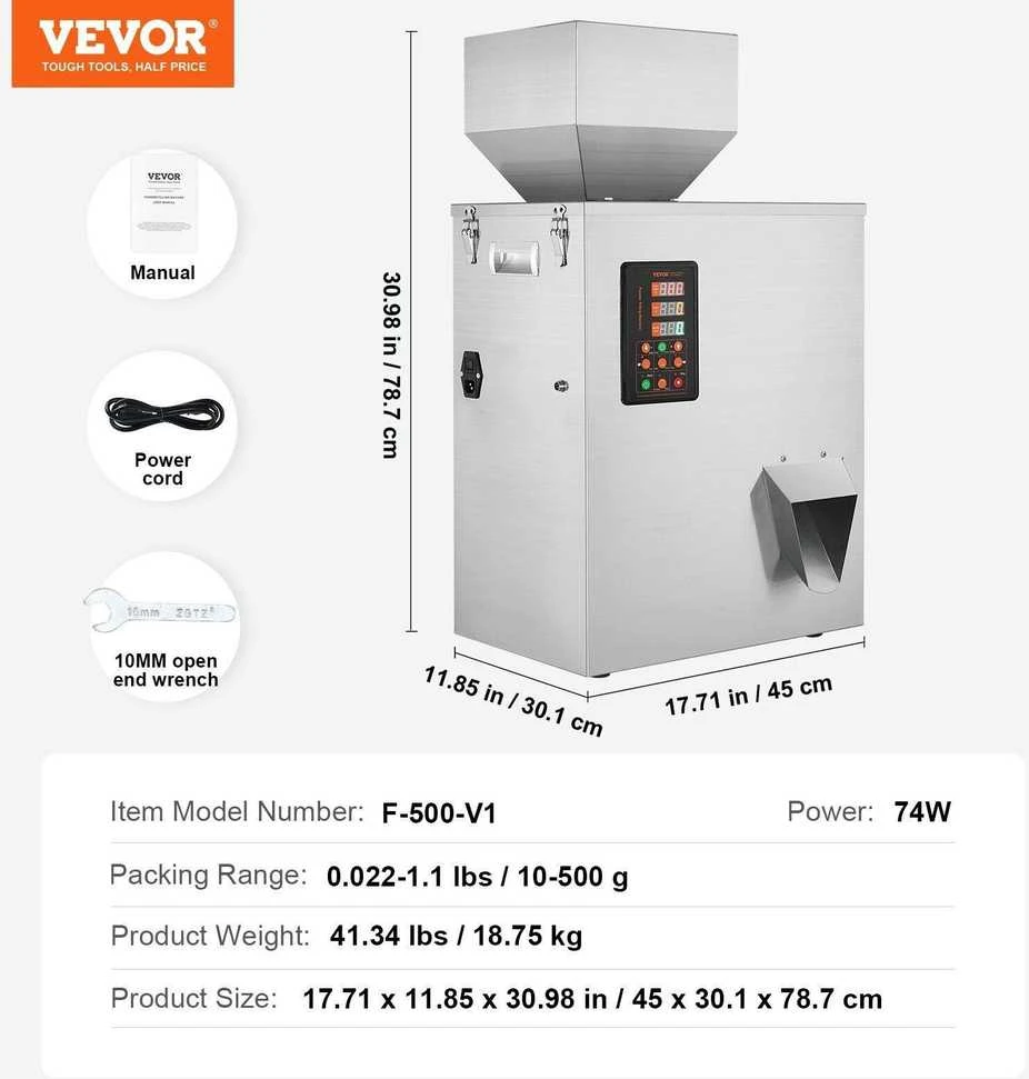 VEVOR Miltelių užpildymo aparatas 10-500g
