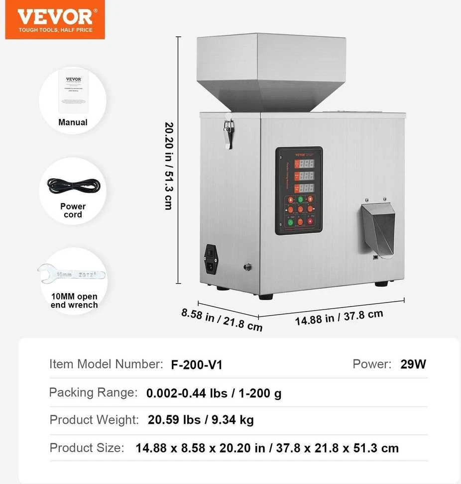 VEVOR Automatinė miltelių pildymo mašina, 1-200g