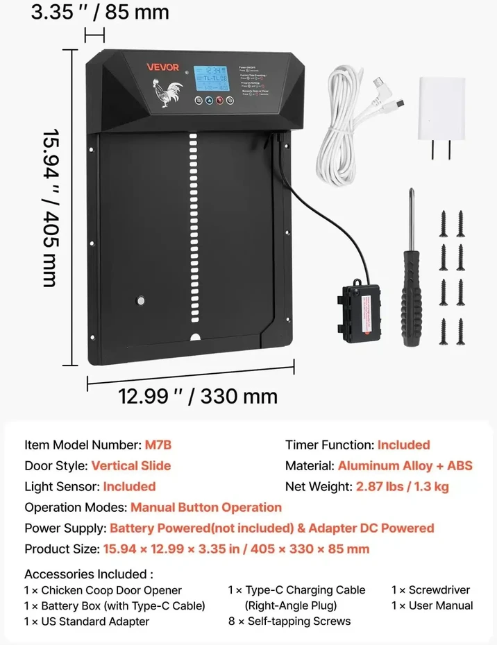 Vevor automatinės vištų tvarto durys su LCD ekranu