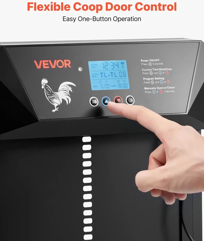Vevor automatinės vištų tvarto durys su LCD ekranu