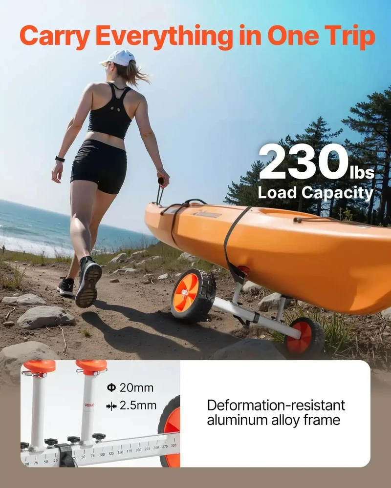 VEVOR Kanojų ir baidarių vežimėlis su 25 cm PU ratais