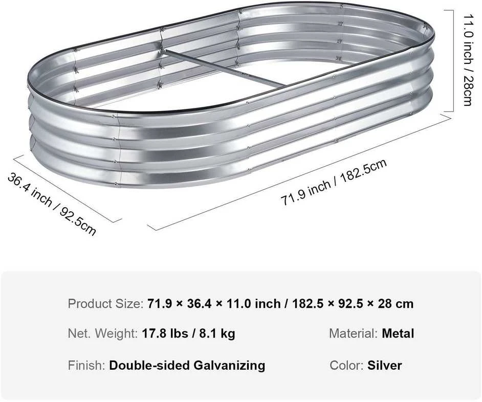 Vevor Cinkuota metalinė dėžė daržovėms 180x90x30cm