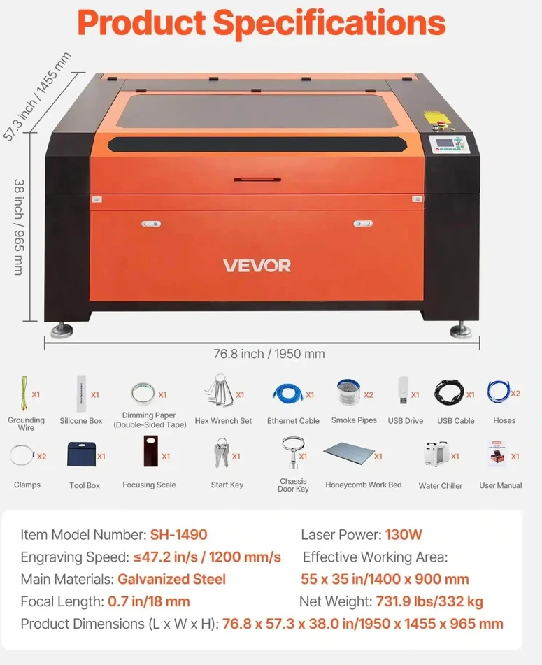VEVOR 50W CO2 lazerinis graviruoklis