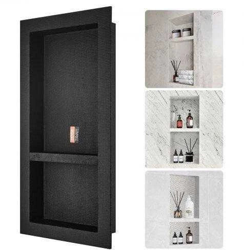 VEVOR Juoda dušo niša su lentynėlėmis plytelėms 40.64 x 81.28 cm