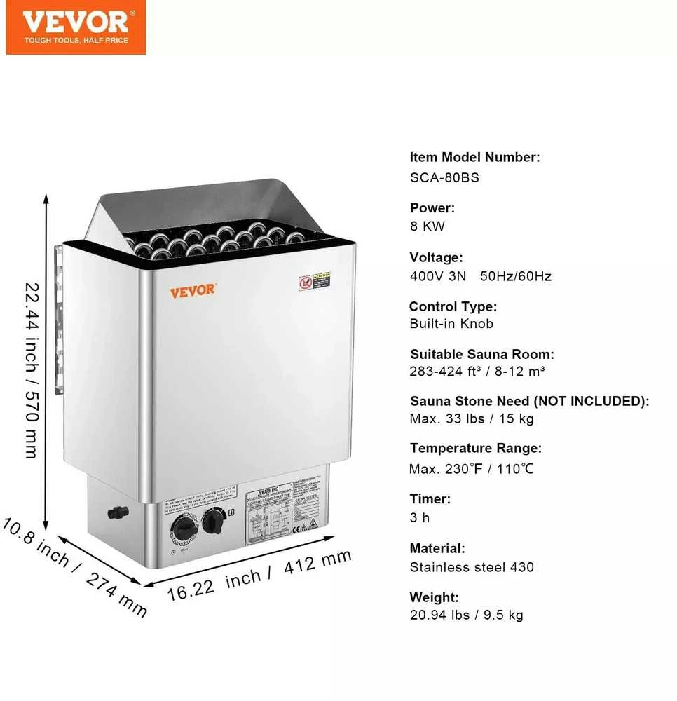 VEVOR 8 kW elektrinė sauna su įmontuotu valdymu